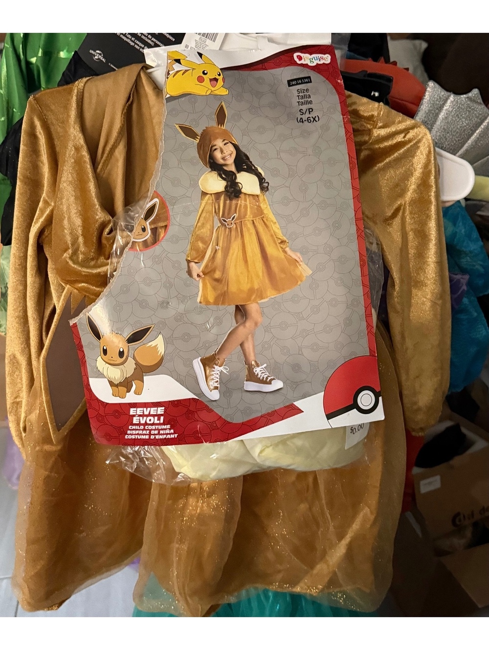 Pokemon Eevee Kids Costume Dress with Tail and Ears, Size Small (4-6X)